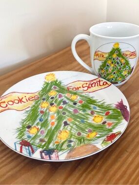 VTG 1995 Christmas Village Kids Collection Milk and Cookies for Santa Set